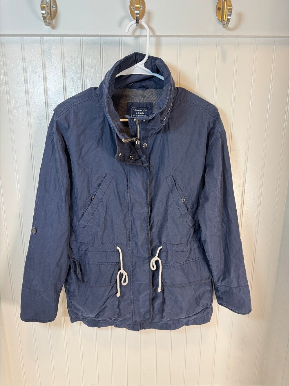 Abercrombie & Fitch Navy Blue Winter Jacket Coat Drawstring Waist Ladies Small